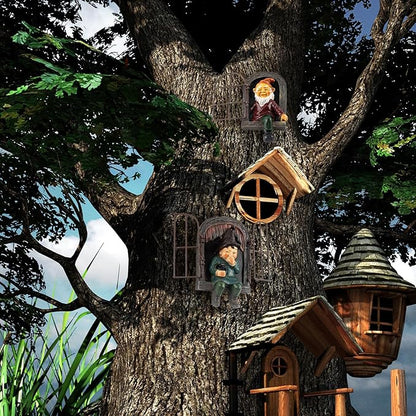 2 Pieces Gnome Statue Elf Out The Door Hugger Garden Peeker Yard Art Tree Sculpture Tree Gnome Decoration Outdoor for Patio Yard Lawn Porch Ornament