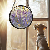 Stained Glass Window Hanging - Wisteria Flower Golden Leaves Sun Catcher for Door Home Decor Plant Suncatcher Christmas Mother's Day Birthday Gifts for Women Men Lovers Mom Nana 9.8 in