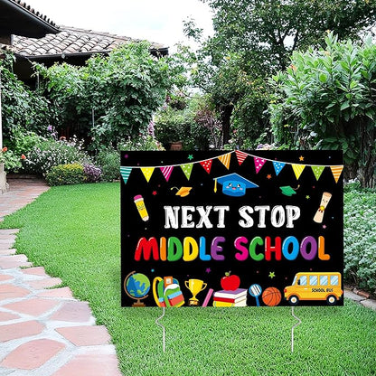 5th Grade Grad Yard Sign - Class of 2026 Elementary Graduate Lawn Sign with Stake Next Stop Middle School Congrats Graduation Waterproof Party Decorations Favors for Outdoor Garden Photo Booth Props