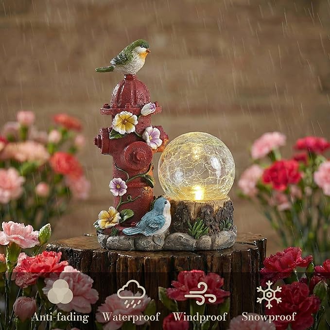 TERESA'S COLLECTIONS Garden Decor, Set of 2 Cute Birds and Hydrant Garden Decor, Waterproof Resin Garden Statue, Birds Gift, Garden Gift for Women Mom, Indoor/Outdoor