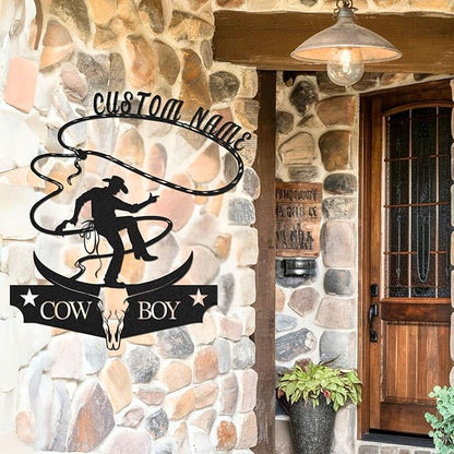 Personalized Cowboy Metal Sign, Custom Metal Sign, Vintage Cowboy Wall Decor, Rustic Name Plaque, Rustic Western Wall Art