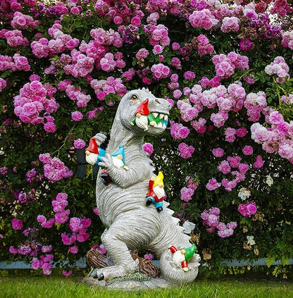 Himaweek Garden Statue Outdoor Decoration, Weatherproof 14” Dinosaur Garden Gnome, Indoor Outdoor Décor Garden Art for Patio Lawn Yard, Gardening Gift for Homeowners