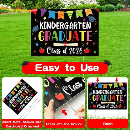 Kindergarten Grad Yard Sign Class of 2026 Preschool Graduate Lawn Sign with Stake School Congrats Graduation Decorations Colorful Graduation Party Favors Supplies Outdoor Photo Booth Props for Kids