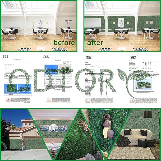ODTORY Artificial Grass Wall Panels:16" X 12" 6P (8 sqft) UV-Anti Greenery Boxwood Backdrop for Indoor Outdoor Green Wall Decor & Ivy Fence Covering Privacy