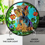 Yorkie Stained Glass Suncather Window Hangings, Suncatchers Glass Panel Sun Catchers Gifts Home Decor Garden Christmas Halloween Wedding 11.8"