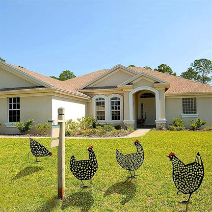 5PCS Rooster Animal Stakes, Chicken Family Garden Silhouette Yard Art, Hollow Out Animal Shape Decor for Outdoor-for Lawns Backyard 5PCS