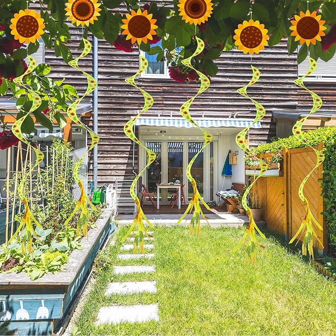 Beeveer 4 Pcs 57'' Spring Wind Socks Sunflower Wind Spinners for Outdoor Hanging Nylon Fabric Sunflower Leaf Spinners Leaf Streamers for Spring Summer Decorations Windmill to Scare Birds Away