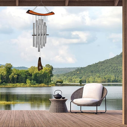Woodstock Chimes Eastern Energy Healing Wind Chime for Outside 34" Medium Silver,Harmonic Light Sound, Outdoor Decor for Patio, Porch, Garden HC