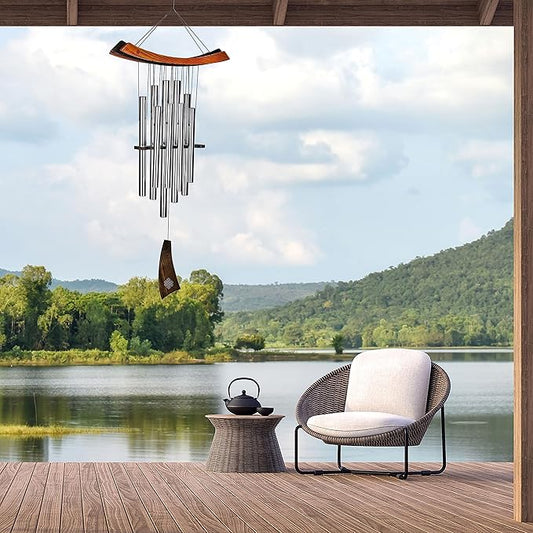 Woodstock Chimes Eastern Energy Healing Wind Chime for Outside 34" Medium Silver,Harmonic Light Sound, Outdoor Decor for Patio, Porch, Garden HC