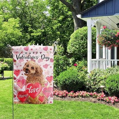 Golden Doodle Valentine Garden Flag Valentines Day Flags for Outside 12x18 Double Sided Small Yard Flags Dog Valentine's Day Decor Outdoor Lawn Valentines Banners Front Porch
