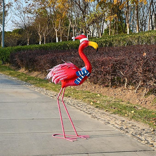 Garden Decor Christmas Flamingo Yard Art Decor Large Metal Flamingo Statues for Outdoor Indoor Decorations, Outside Patio, Pool, Lawn