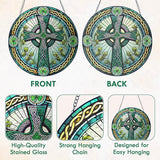 FLAGWIX St Patricks Day Decorations - Stained Glass Hanging Suncatcher 8 in - Birthday Irish Decorations, Irish Gifts for Women Men, Celtic Cross Home Decor