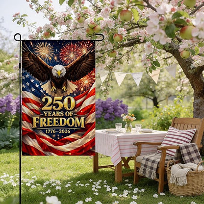 4th of July Decorations - 250th Anniversary Garden Flag | 250 Years of Freedom Patriotic Banner, Fourth of July Accessories for Garden Yard Porch Patio Lawn Outdoor Outside Decor
