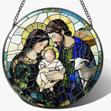 8-Inch Nativity Scene Stained Glass Suncatcher Ornament, Christian Stained Glass Window Hanging, Religious Ornament, Christmas Hanging Decor — Gifts for Christmas, Christian Gift, Religious Gift