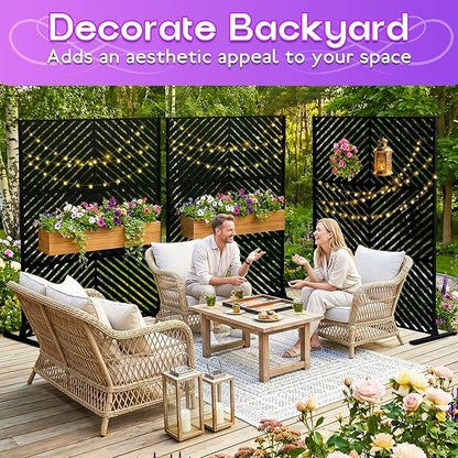 MTART Metal Privacy Screen 72" H x 47.2" Decorative Outdoor Privacy Screen Privacy Panel with Stand for Balcony Deck Patio Lawn Garden, Privacy Fence (Black-Arrow)