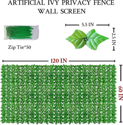 ODTORY Artificial Ivy Fence Privacy Screen,60 x 120 Inch UV-Anti Artificial Fake Ivy Hedge,Light Green Artificial Hedge Backyard Decor for Indoor, Outdoor,Garden,Fence,Balcony and Many Other Scenarios