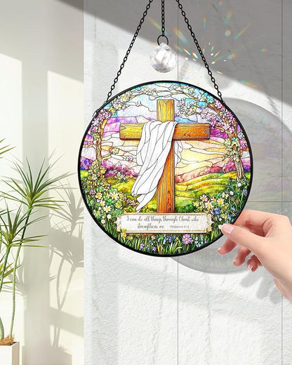 Christian Stained Glass Window Hanging Sun Catcher, Religious Faith for Mom or Grandma, Church Window Decor