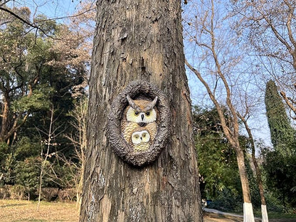 Resin Owl Mum&Baby Tree Hugger- Hanging Statue for Tree Decoration-Outdoor Tree Décor for Garden Yard Fence-9.5 Inch(Owl Mum&Baby)