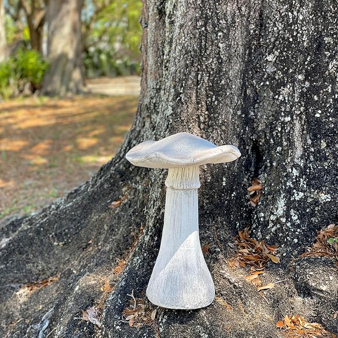 Zeckos Mushroom Statue 17 inches High, Large Magnesium Oxide Garden Sculpture, Indoor Outdoor Yard Decor, Rustic Art Accent, Weather-Resistant, Heavy Duty Decorative Ornament