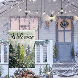 Welcome Winter House Flags Snowy Forest Pine Tree Garden Flag Cardinal Birds Yard Flag Large Christmas Outdoor Flags 28x40 Double Sided for Outside Farmhouse Lawn Decor