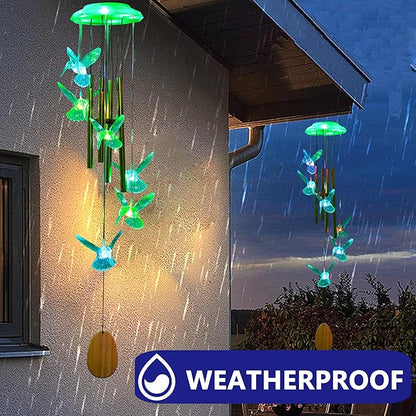 Outdoor Solar Wind Chime Decoration, Mother's Day Birthday Gifts for Grandma, Mom and Family, Outdoor Garden and Courtyard Wind Chime Accessories (Green Hummingbird)