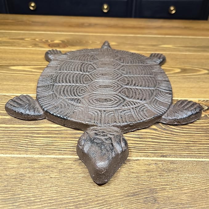 13" Cast Iron Turtle Stepping Stone – Heavy-Duty Rustic Brown Garden Paver, Decorative Outdoor Pathway Stone, Textured Design for Yard, Lawn, and Landscaping