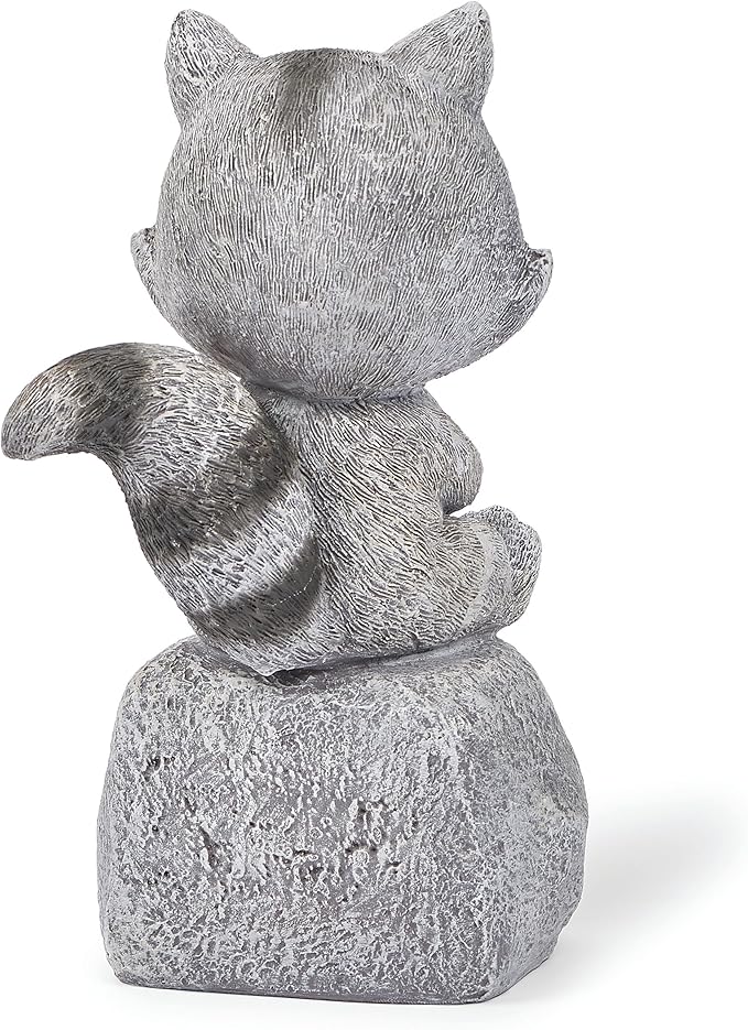 Roman 8” Raccoon Sitting on Rock Garden Statue – Outdoor Yard Decor, Animal Figurine for Garden, Lawn, or Patio