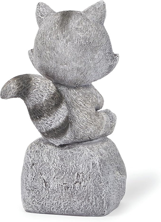 Roman 8” Raccoon Sitting on Rock Garden Statue – Outdoor Yard Decor, Animal Figurine for Garden, Lawn, or Patio