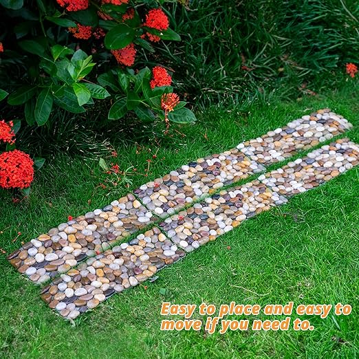 Qualdout River Rocks Stepping Stones Pavers Outdoor for Garden Walkway, Pebbles Polished Gravel for Yard Lawn Patio Pathway Landscaping, 6PCS (Rectangle)