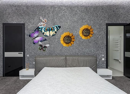 SeasonsEasy Metal Sunflower Wall Decor, Set of 2 Yellow Floral Wall Decoration with Wire Hanger for Living Room, Bedroom, Kitchen, Bathroom Decor, Outdoor Garden and Patio Wall Art