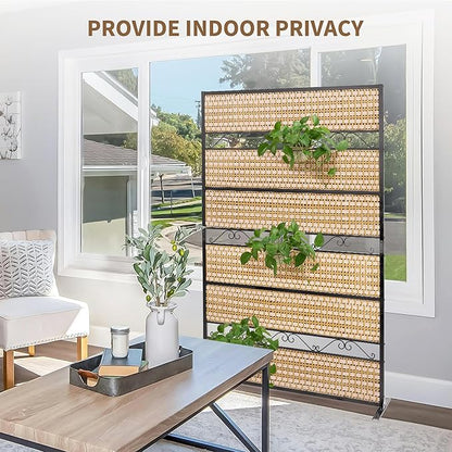 73" H×45" W Rattan Outdoor Privacy Screen Freestanding for Patio, Balcony Metal Privacy Screen and Room Divider for Garden, Apartment, Deck(Beige, 1 Panel)