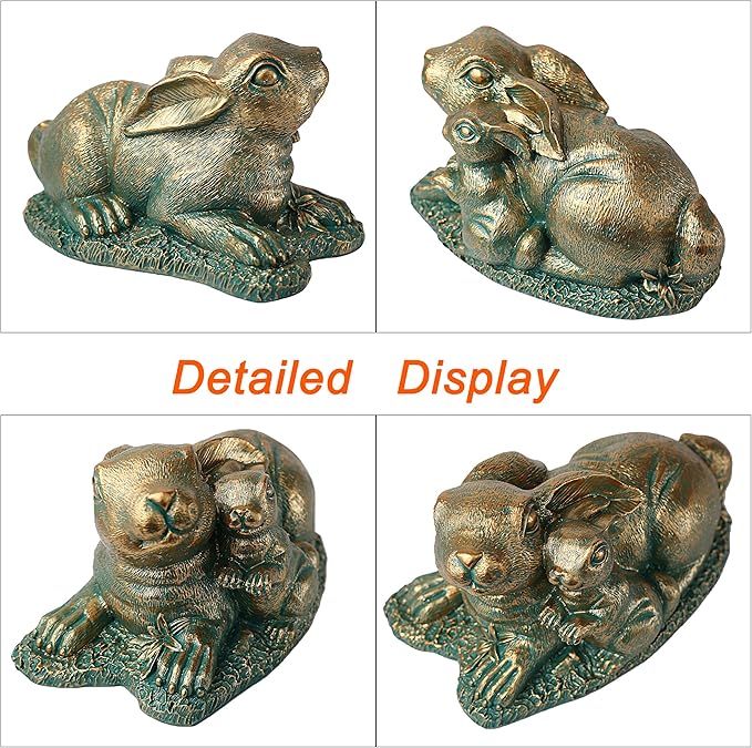Rabbit Garden Outdoor Statue Resin Easter Bunny Statues for Home, Living Room Decoration, Garden Decor,Verdigris Gold