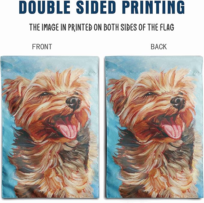 Happy Yorkie Garden Flag - Dog All-Weather Flag, Small Puppy Outdoor Seasonal Flag, 12 x 18 Inch, Vibrant Color, Double Sided, Holiday Yard Decor