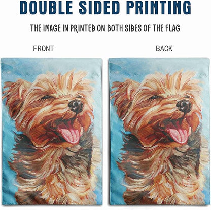 Happy Yorkie Garden Flag - Dog All-Weather Flag, Small Puppy Outdoor Seasonal Flag, 12 x 18 Inch, Vibrant Color, Double Sided, Holiday Yard Decor