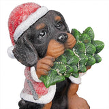 Alpine Corporation 12" Tall Puppy Christmas Statue with Santa Coat and Pine Tree, Weather-Resistant Resin Figurine, Indoor/Outdoor Holiday Decoration for Porch or Entryway