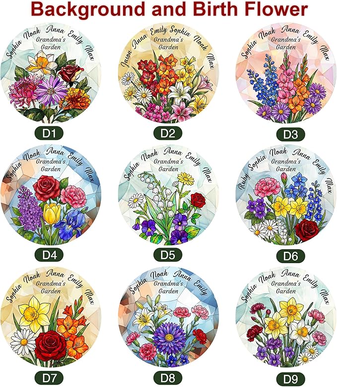 Personalized Mothers Day Stained Glass Gifts for Grandma, Custom Flower Windows Hanging with Kids Name, Suncatcher Ornament Decor Mom Gift from Daugher