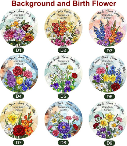 Personalized Mothers Day Stained Glass Gifts for Grandma, Custom Flower Windows Hanging with Kids Name, Suncatcher Ornament Decor Mom Gift from Daugher