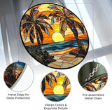 Palm Trees Stained Glass Sun Catcher Mountain Stained Glass Window Hanging, Suncatchers Lavender Wall Decor, for Women/Friends/Lover