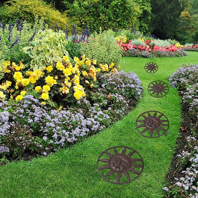 BRASSTAR Cast Iron Stepping Stone Fairytale Sun Design Garden Lawn Flower Bed Outdoor Farmland Decor TQZDPT65