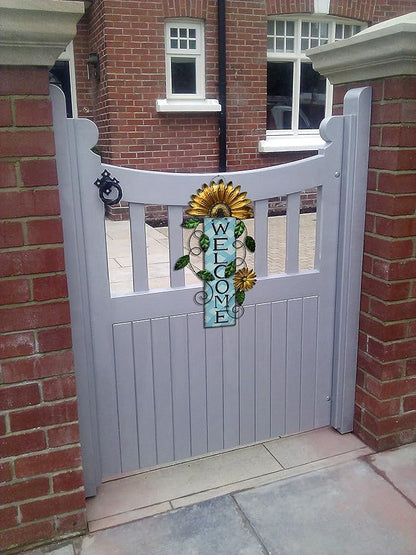 Metal Welcome Sign Hanging Flower Signs Wreath Decor - Rustic Decorative Door Hanger Indoor Outdoor Spring Decoration for Front Door Porch Wall (Yellow)