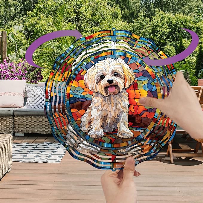 Maltese Dog Wind Spinner Pet Dog Memorial Gifts, Vibrant 3D Kinetic Aluminum Metal Yard Art, Loss of Dogs Sympathy Gifts, Hanging Outdoor Garden Decor, 8" Wind Sculptures for Patio, Porch (Maltese5)