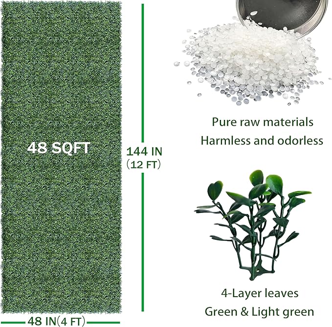 ODTORY Artificial Ivy Privacy Fence Wall Screen: 4FT X 12FT (48 sqft) UV-Anti Faux Boxwood Roll Panels Greenery Backdrop Ivy Vine Leaf Hedges for Indoor Outdoor Green Decor