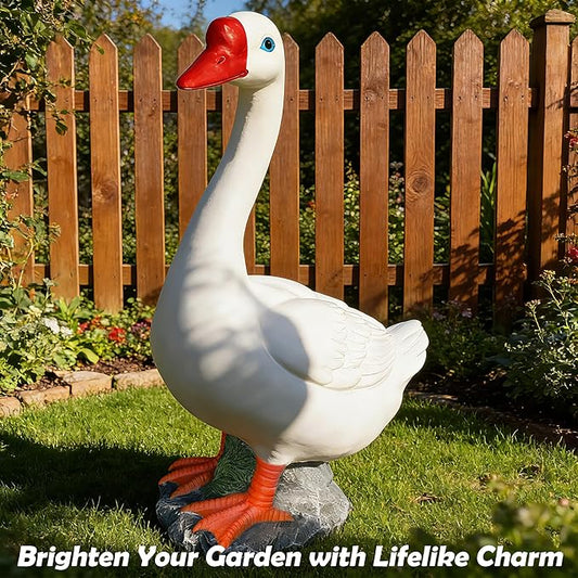 20" Large Porch Goose Statue Deocr, White Lifelike Lawn Goose Sculpture ,Resin Indoor or Outdoor Decorative Figurine for Garden, Patio, Yard, Entryway Accent, Unique Housewarming Gift, Gifts for Mom