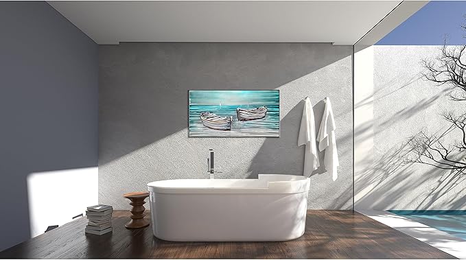 SYGALLERIES Sailboat Metal Wall Art - 16x32 Inch Coastal Aluminum Plate Painting with Beautiful Colors - Lightweight, Easy to Install & Maintain - Perfect for Living Rooms, Bedrooms, Bathrooms