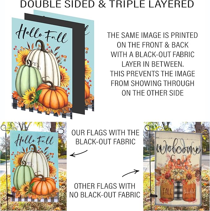 Double Sided Seasonal Garden Flags - Yard Flags Made of 100D Polyester - 12 Holiday Design Flags for All Seasons - Spring, Winter, Christmas, Thanksgiving - 12.75x18.5 Inch (Without Flagpole)