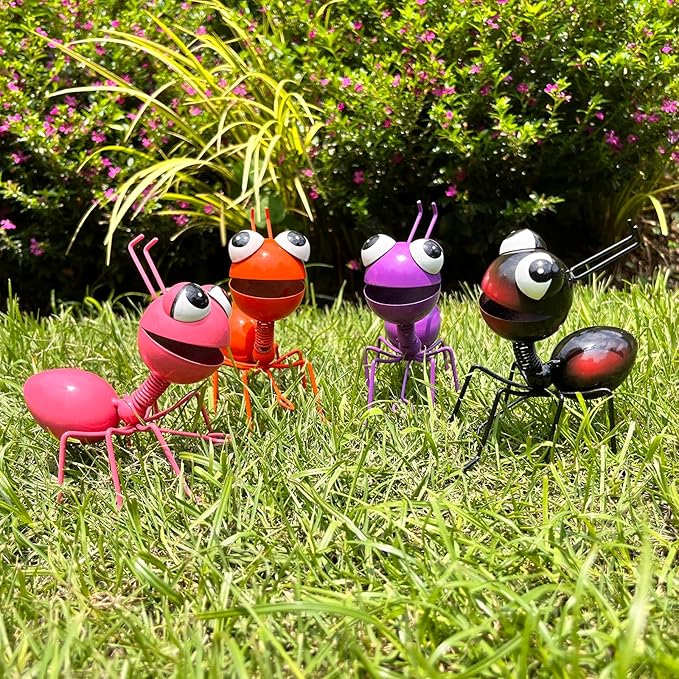 Cruis Cuka Metal Yard Art Garden Decor for Outside Cute Ants Yard Decorations Outdoor Lawn Ornaments Backyard Gifts for Mom - Set of 4