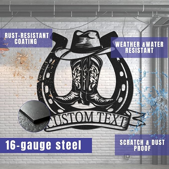 Personalized Cowboy Metal Name Sign, Western Cowboy Wall Decor, Outdoor Art Decor, Custom Western Cowboy Sign, Rustic Metal Wall Art for Home