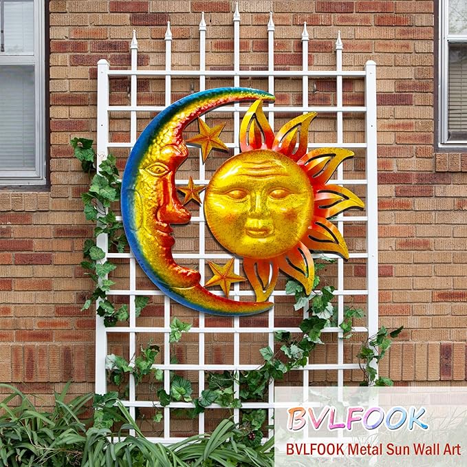 40-in Large Wall Art Decor, Sun Moon Metal Wall Decor, Valentine Wall Decorations for Patio Yard Garden Fence Living Room Bedroom
