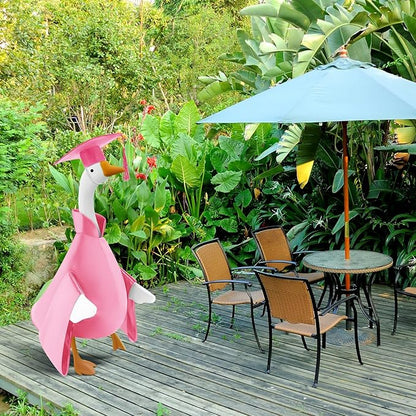 Graduation Goose Outfit for 23'' High Cement Goose Statue, Lawn Porch Clothes Cute Grad Yard Statue Outfit for Patio Outdoor Garden Decoration(Pink)