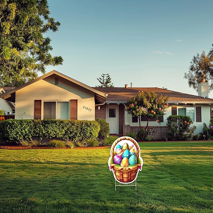 Happy Easter Classic Yard Sign Home Decor Lawn Decoration With Stakes Easter Basket